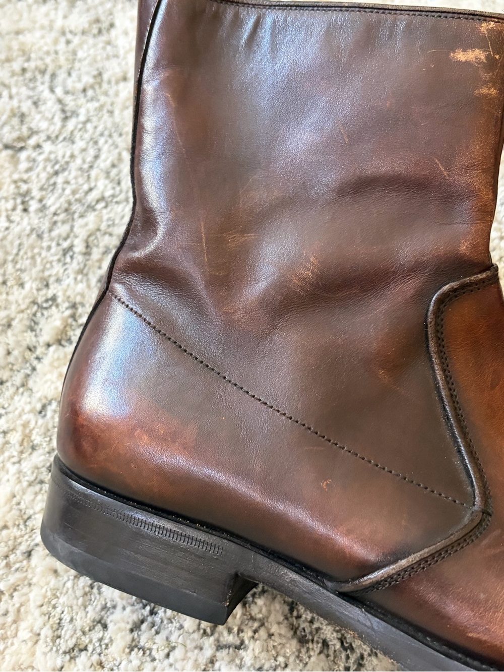 Vintage Prada Brown Leather Zip-Front Boots Men’s Size 9 EUC Made in Italy - Picture 7 of 13